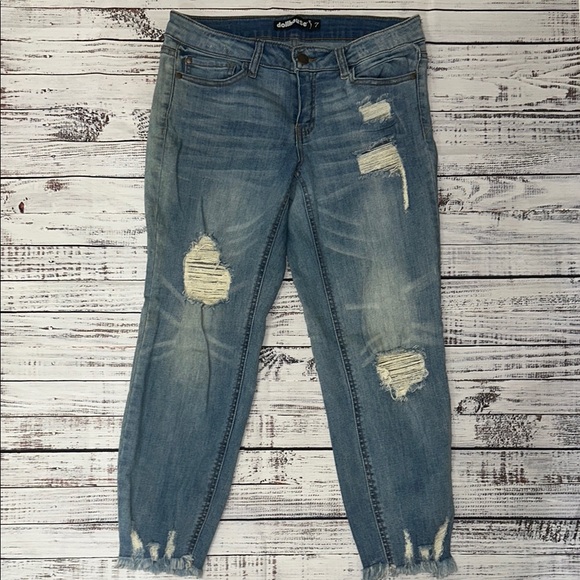Dollhouse‎ Blue Ankle Cropped Distressed Jeans Sz. 7 - Picture 1 of 9